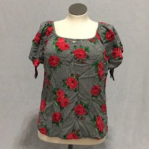 Stripes and Roses Cold Shoulder Blouse